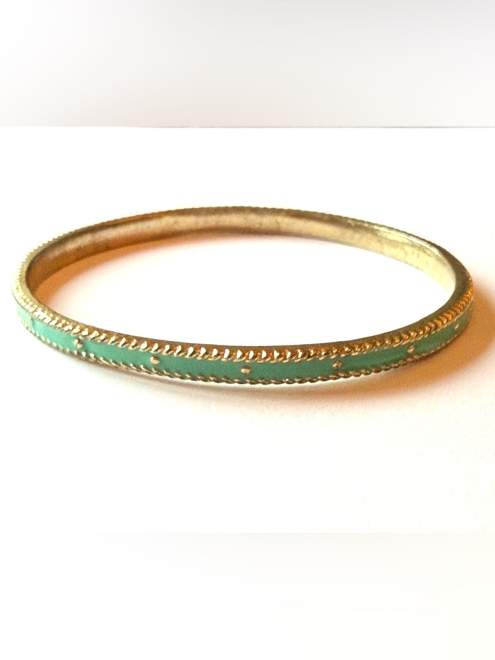 Gold and Mint Green Enamel Bangle Bracelet - Women Jewelry